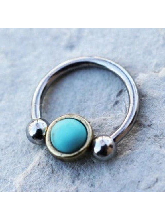 316L Stainless Steel Turquoise Snap-In Captive Bead Ring / Septum Ring