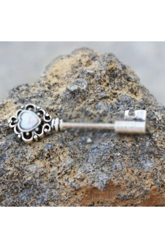 316L Stainless Steel Victorian Key Nipple Bar with Synthetic Opal