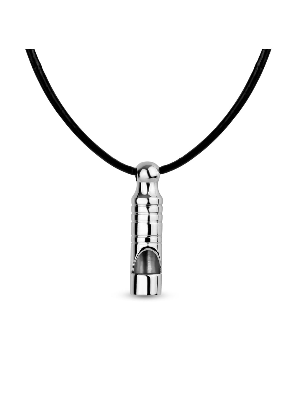 316L Stainless Steel Whistle Black Cord Necklace, 20 inch Black Cord, Men's, White