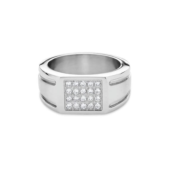 316L Stainless Steel White CZ 4-Row Gents Ring Size 10