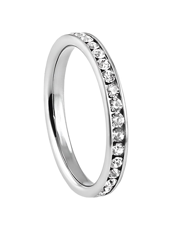 316L Stainless Steel White Cubic Zirconia CZ Eternity Wedding 3MM Band Ring Sz 10