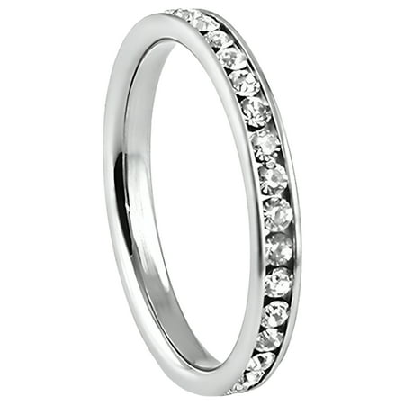 316L Stainless Steel White Cubic Zirconia CZ Eternity Wedding 3MM Band Ring Sz 6