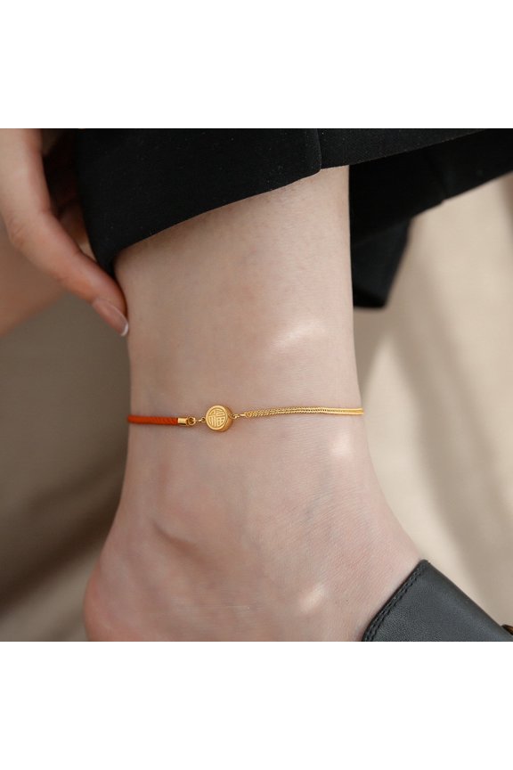 316L Surgical Stainless Steel Charm Anklets for Women Golden Flat Round 7-1/2 inch(190mm) diy