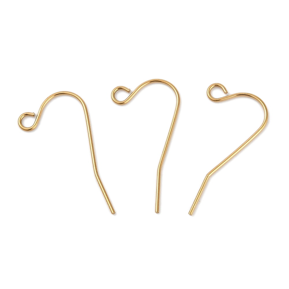 316L Surgical Stainless Steel Earring Hooks Ear Wire with Horizontal Loop Real 18K golden Plated 12x19mm Hole: 2mm 20 Gauge Pin: 0.8mm