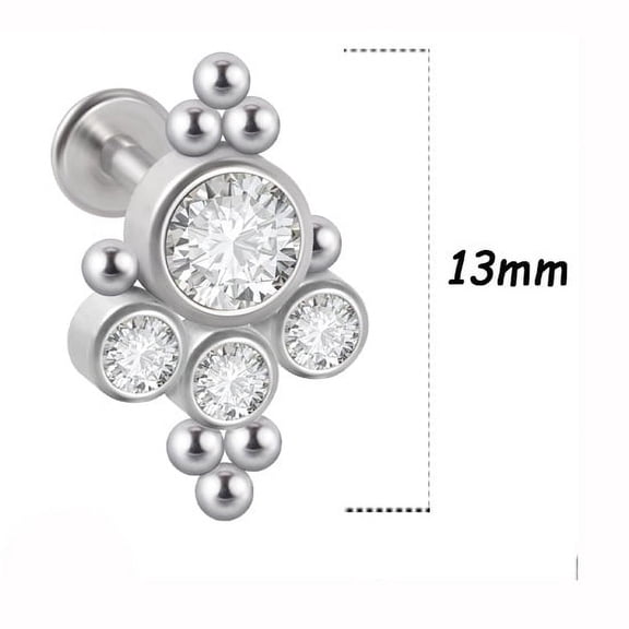 316L Surgical Stainless Steel G23 Titanium Rhinestone Flat Round Cartilage Threaded Labrets Stainless Steel Color 6mm