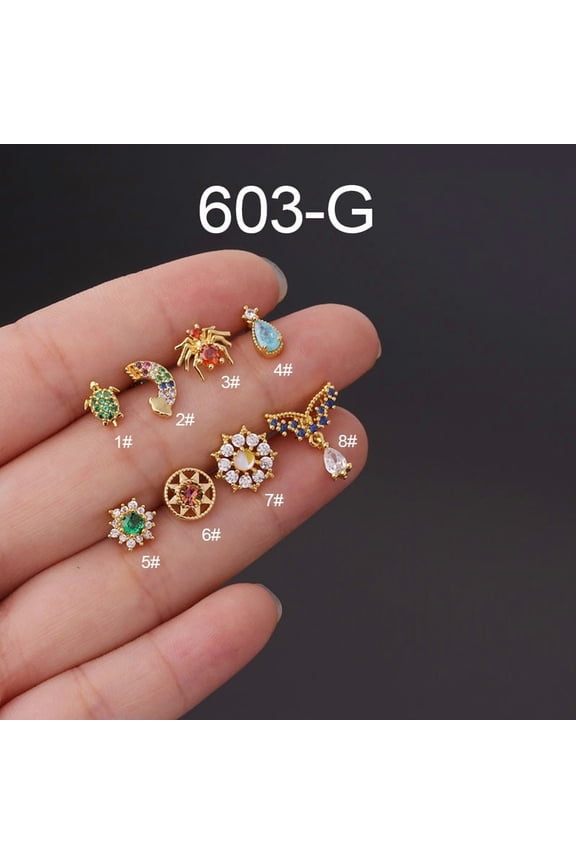 316L Surgical Stainless Steel Micro Pave Cubic Zirconia Cartilage Earrings Flower Golden 6mm Pin: 0.8mm