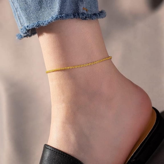 316L Surgical Stainless Steel Rope Chain Anklets for Women Golden 7-1/2 inch(190mm)