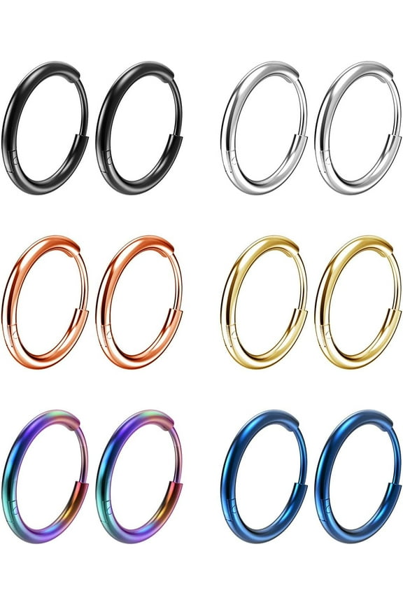 316L Surgical Stainless Steel Small Hoop Earrings 8mm 10mm 12mm Hypoallergenic Huggie Thin Hoop Earrings Helix Lobes Hinged Sleeper Earrings Men Women for Cartilage Piercings