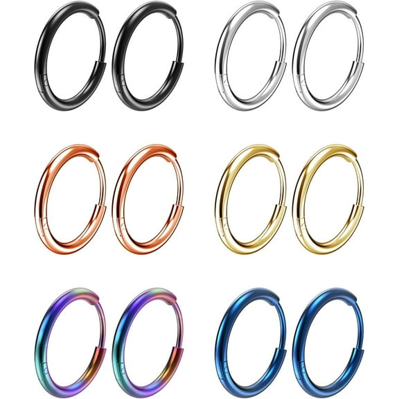 316L Surgical Stainless Steel Small Hoop Earrings 8mm 10mm 12mm Hypoallergenic Huggie Thin Hoop Earrings Helix Lobes Hinged Sleeper Earrings Men Women for Cartilage Piercings
