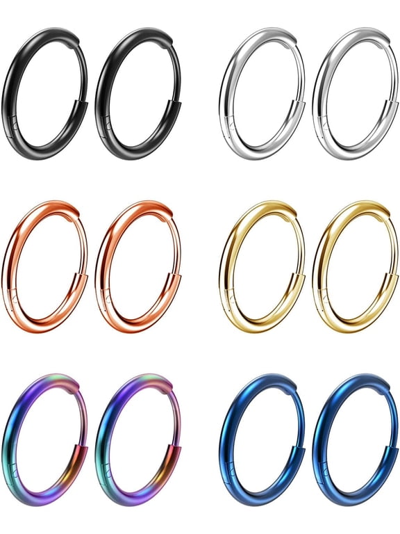 316L Surgical Stainless Steel Small Hoop Earrings 8mm 10mm 12mm Hypoallergenic Huggie Thin Hoop Earrings Helix Lobes Hinged Sleeper Earrings Men Women for Cartilage Piercings