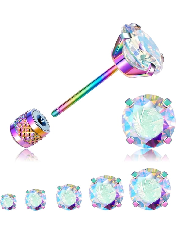 316L Surgical Stainless Steel Threadless Flat Back Earrings 2-6mm Hypoallergenic CZ Cartilage Earrings Studs Set Push-in Flat Back Stud Earrings Tragus Helix Piercing Jewelry for Women and Men