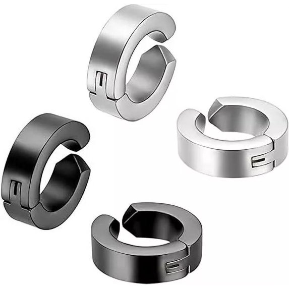 316L Surgical Steel Clip On Men Women Hypoallergenic Non-piercing Hoop Earrings