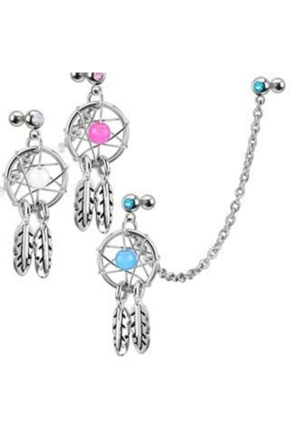 316L Surgical Steel Dangle Dream Catcher Double Cartilage/Tragus Barbell