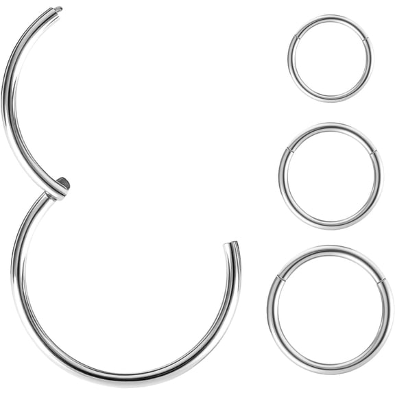 316L Surgical Steel Hinged Nose Hoop Rings for Women Men – Hypoallergenic Clicker Jewelry for Septum, Helix, Tragus, Daith, Conch, Lip Piercings 3pcs