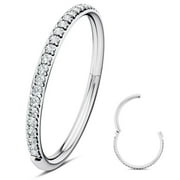 316L Surgical Steel Hinged Nose Rings Hoop with Zircon 16G Body Pierecing Ring Segment Clicker Lip Rings Cartilage Rook Diameter 8mm （Silver）