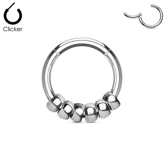 316L Surgical Steel Hinged Segment Hoop Rings with Steel beads 16G