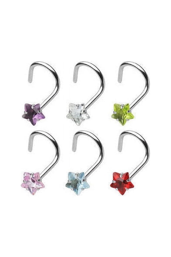 316L Surgical Steel Nose Screw with 3mm Prong Set Gem Star