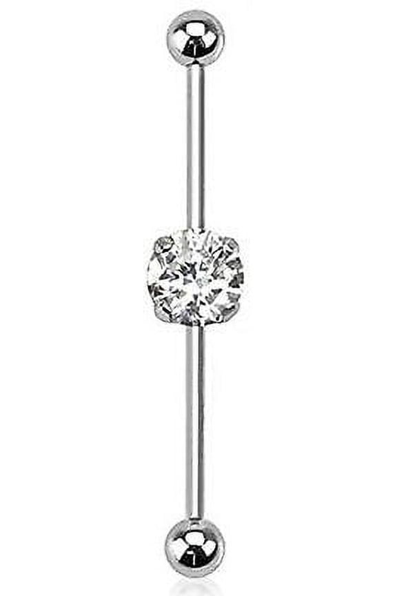 316L Surgical Steel Round CZ Industrial Barbell 1 1/2" 14g 5X5mm