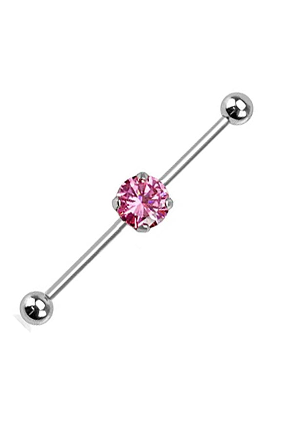 316L Surgical Steel Round CZ Industrial Barbell 1 1/2" 14g 5X5mm