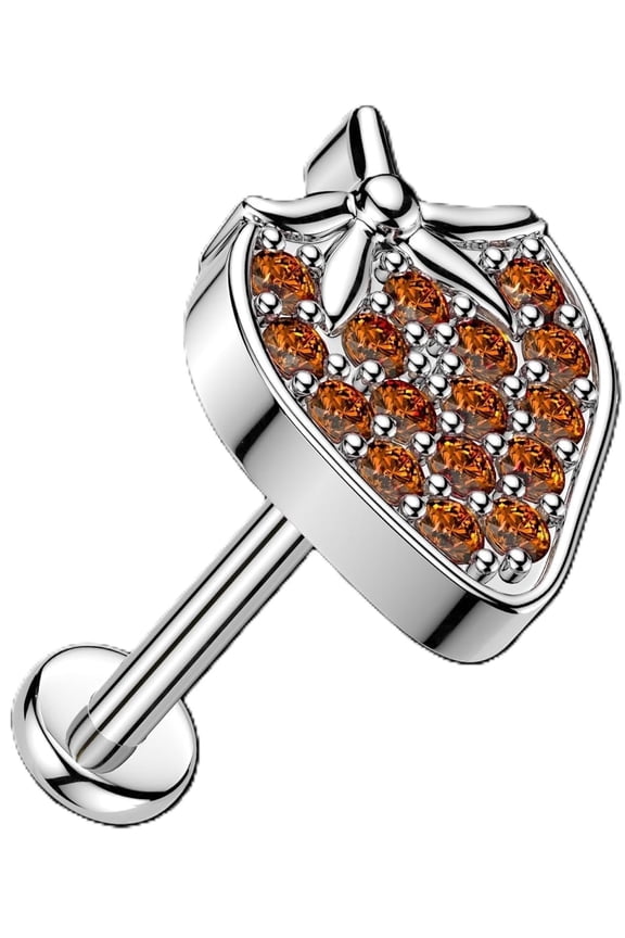 316L Surgical Steel Threadless Flat Back Labret Pave CZ Strawberry
