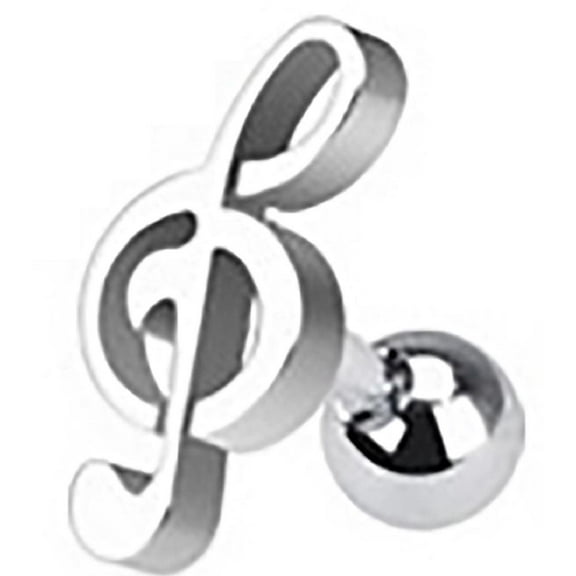 316L Surgical Steel Treble Clef Music Note Cartilage/Tragus Bar 16g - silveronte