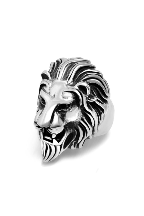 316L Titanium Steel Vintage Big Lion Head Punk Rock Gothic Ring Mens Biker Personalized Cool White Band