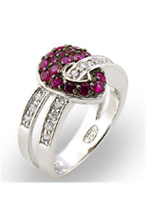 31715 - Rhodium + Ruthenium 925 Sterling Silver Ring with Synthetic Garnet in Ruby