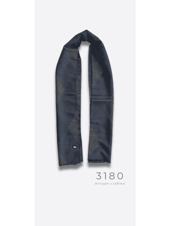 Unisex Premium Checkered Winter Muffler - Super Soft 100% Viscose Geometric Diamond Pattern Scarf, Navy Blue & Grey