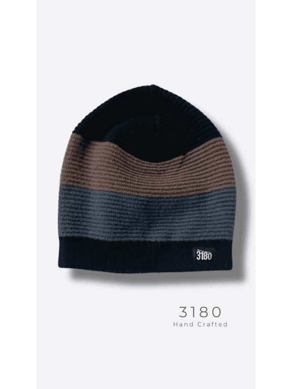 Unisex Premium Fabric-Lined Reversible Winter Beanie - Super Soft Self-Design Double-Layer Knit Cap, Classic Black & Grey Multi-Stripe with Tan Accent