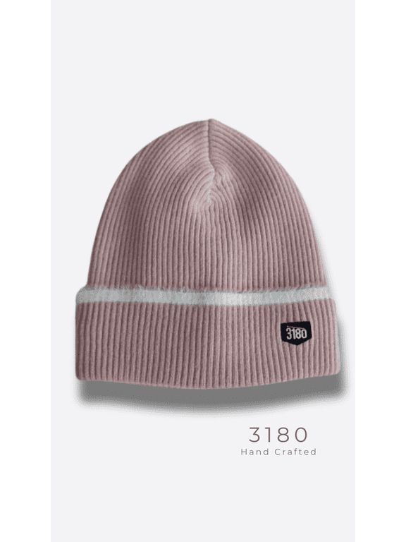 Women's Premium Fabric-Lined Reversible Winter Beanie - Super Soft Self-Design Double-Layer Ribbed Knit Cap, Elegant Light Pink with Soft Hairy Accent