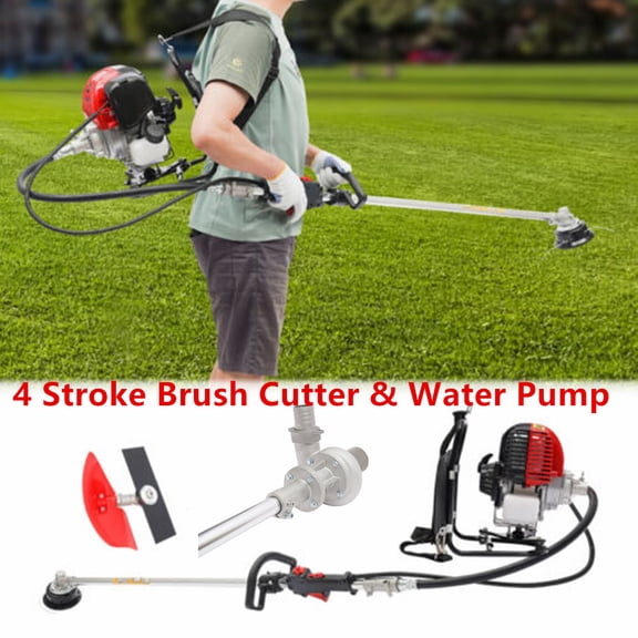 31CC 4-stroke Backpack Gas Garden Brush Cutter Grass Trimmer Lawn Mower+Pumping