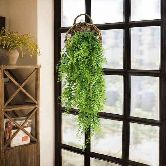 31In 2PCS Ferns Persian Wall Hanging, Simulation Plant Vine, 5-fork 69 Leaf, Artificial Greenery, Faux Floral Decor for Living Room Bedroom Office Display