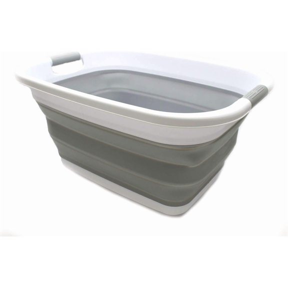 31L (8.1 gallon) Collapsible Plastic Laundry Basket-Foldable Pop Up Storage Container-Portable Washing Tub - Space Saving Hamper/Basket, Water capacity: 23L (6 gallon) (1, Grey)