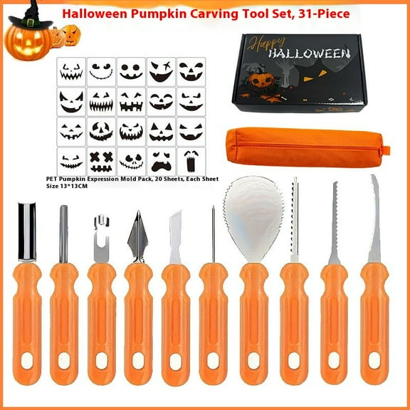 31PCS Halloween Pumpkin Carving Kit with Hand Bag,Stainless Steel Pumpkin Carving Tools,Professional Pumpkin Decorating Set,Halloween Decorations for Kids & Adluts.