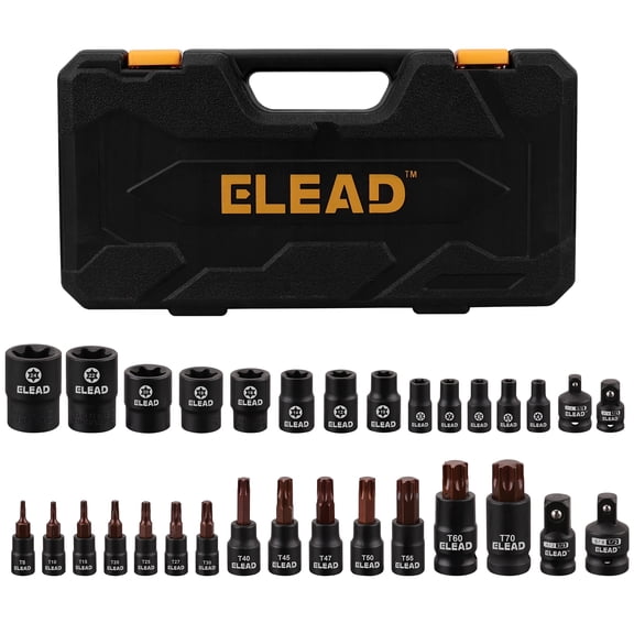 31PCS Torx Bit & E-Torx Socket Set, S2 & CR-V Steel T8-T70 Star Bits E4-E24 Female Torx Sockets for Auto Repair Impact Tools