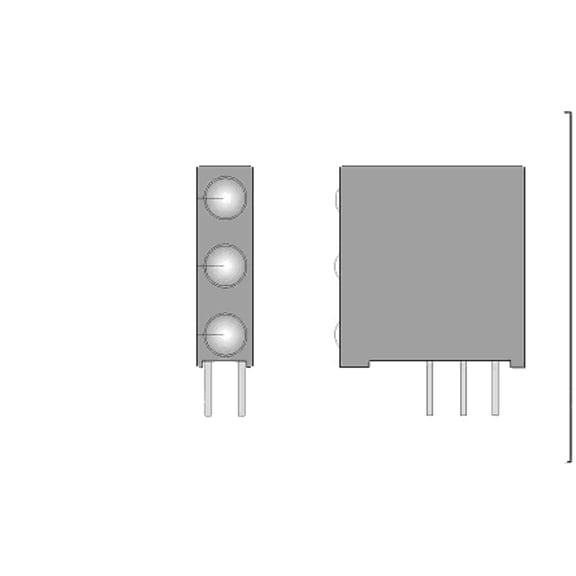 31PCS170T5-R/G/G LED Low Dome, Hi-Efficiency, Diffused Lens 3mm,Rt.Angle,Trilevel 3x1,Red,Green,Green, 310-534-1505