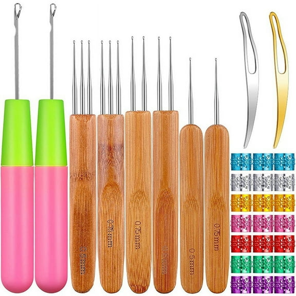 31Pc Crochet Needle Locking Tool Set, Dreadlocks Needles Hair Bent Tools with Dreadlocks Hair Ring
