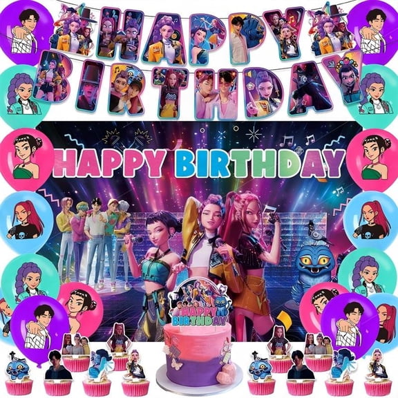 31Pcs For K-pop Movie Theme Birthday Party Decorations, Birthday Backdrop Decorations