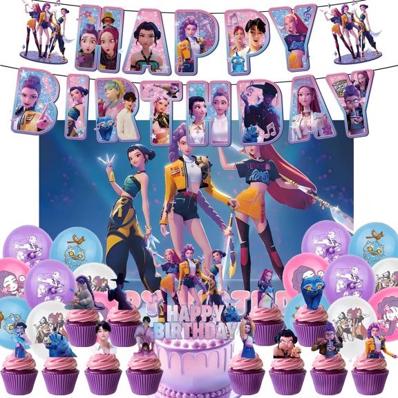 31Pcs For K-pop Movie Theme Birthday Party Decorations, Birthday Backdrop Decorations