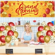 31Pcs  Gold Red Grand Opening Party Decorations Kit 12Inch Latex Balloons Opening Banner with Rope for New Store Opening Advertising Backdrop
