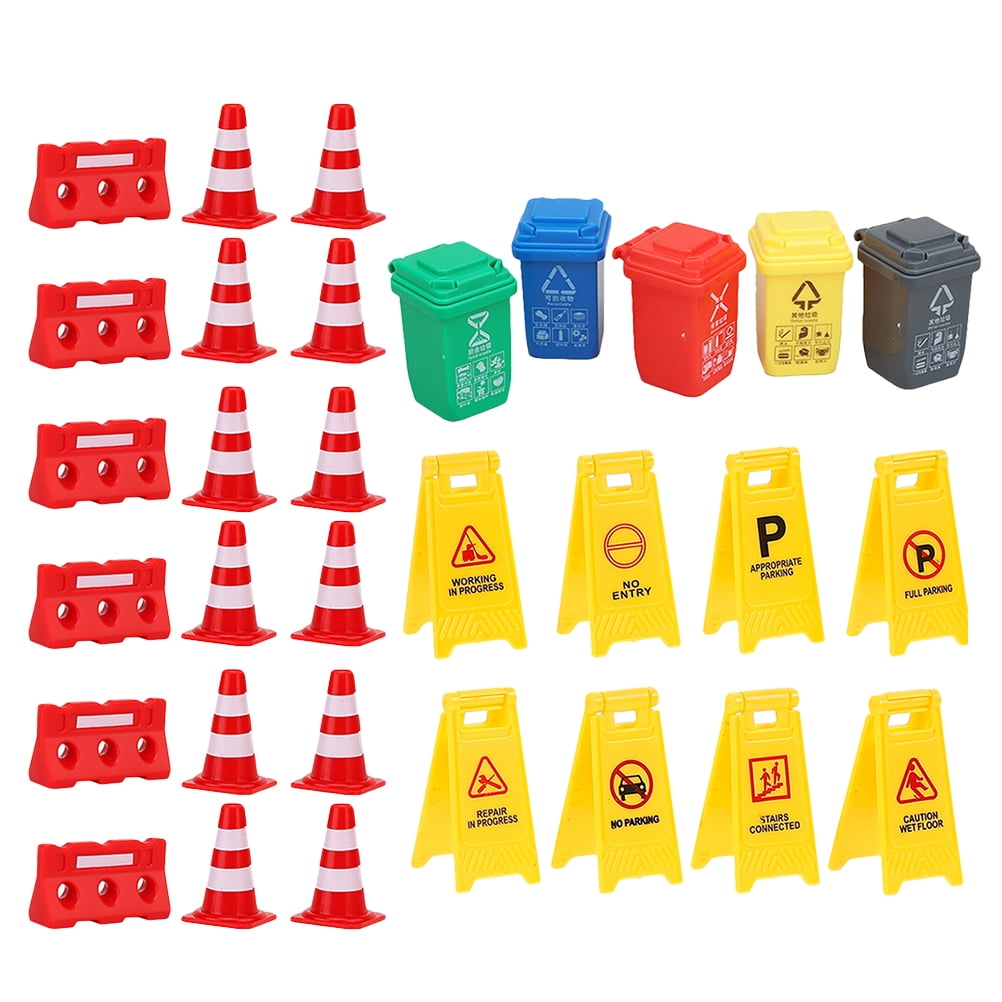 31Pcs Traffic Signs Playset Street Signs Traffic Cones Traffic Roadblock Barrier Road Signs