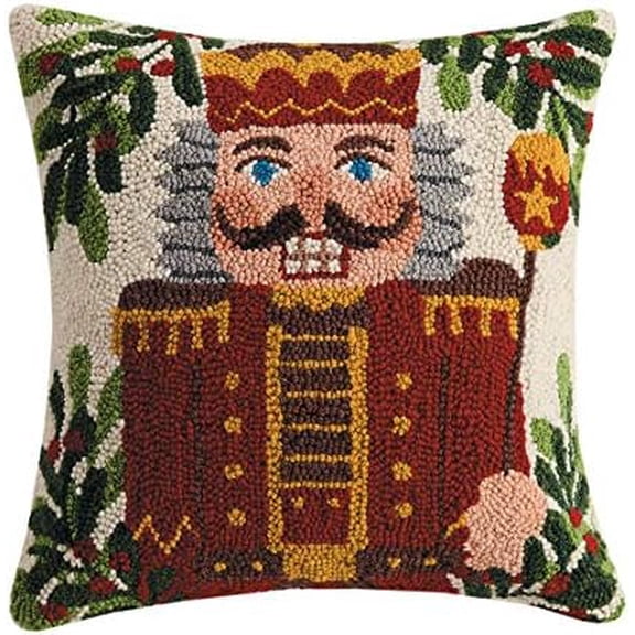 31TG96C16SQ Nutcracker with Staff and Holly Holiday Hook Pillow, 16-inch Square$$Home Decor, Kitchen, & Other