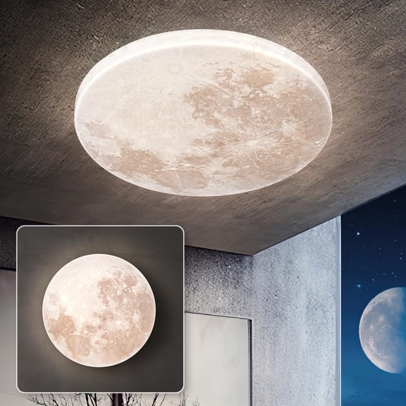 31W 13.8in 5000K Moon-Style Flush Mount Ceiling Light Fixture, LED Ceiling Lights, Daylight White Ceiling Lamp for Bedroom, Kitchen, Hallway, Laundry Room, Kids room (No remote control)