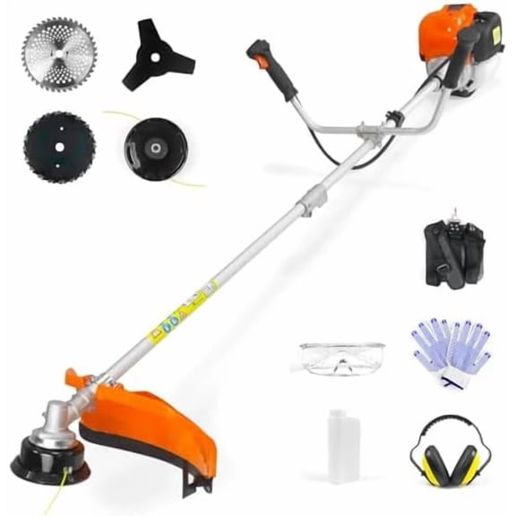 31cc 4-Cycle Gas Weed Wacker 4 in 1 String Trimmer/Edger 17'' with 10'' Brush Cutter x3 Rubber U-Handle & Shoulder Strap, Light Stable and Powerful Gas Weed Eater for Grass Cutting$$Garden & Patio