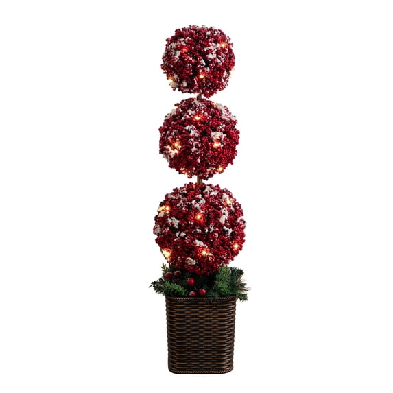 31in. Artificial Christmas Snowed Holly Berry Triple Ball Topiary Tree ...