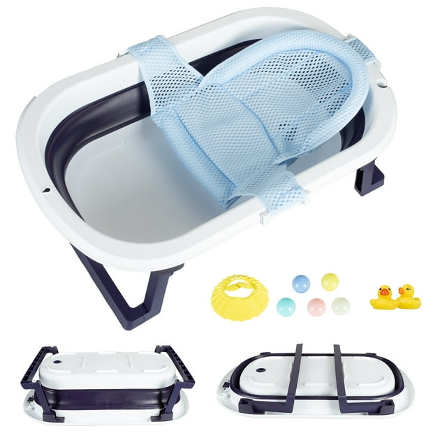 31in Baby Portable Bathtub with Net Pad, NonSlip Baby Shower Tub Travel Bathtub Washing Tub