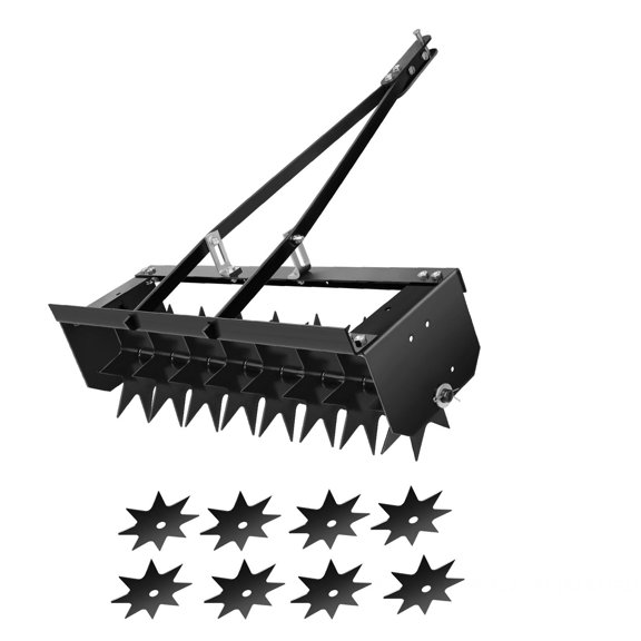 31in Black Heavy Duty Tow Behind Lawn Aerator, Max 200lbs Load Plug Aerator, Rolling Star Tine Core Aerator with Universal Hitch for ATV, Riding Mower Lawn Soil Aeration