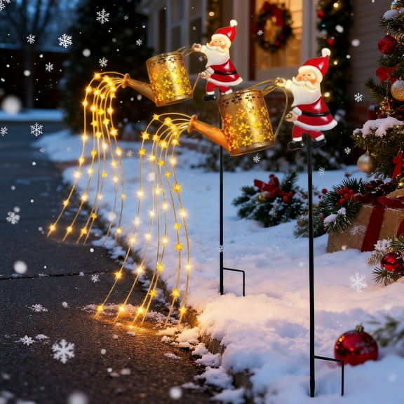 31in Christmas Santa Solar Kettle Lights, Outdoor Waterproof Garden Lawn Decorative Lights, Solar LED Santa Claus Ornament with Iron Stake, Festive Holiday Yard Decoration for Christmas Night Display