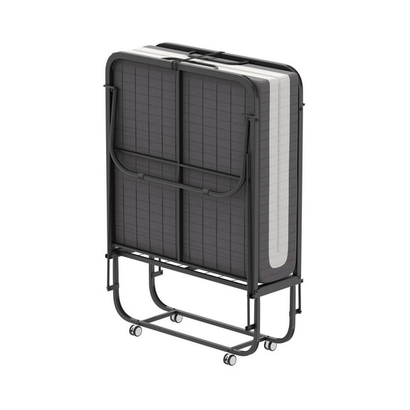 31in-Folding Rollaway Guest Bed with 4" Thick Mattress and Wheels, Portable Foldable Bed for Bedroom, Home Office-Single Cot