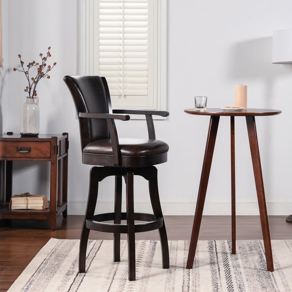 31in Swivel Bar Stool with Comfortable Armrests | High Backrest for Supportive Sitting | Hardwood Frame with Textured Finish | Full Footrest for Foot Placement